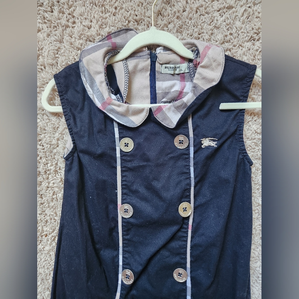 Burberry Kids Navy Dress with Plaid Collar - Picture 4 of 5